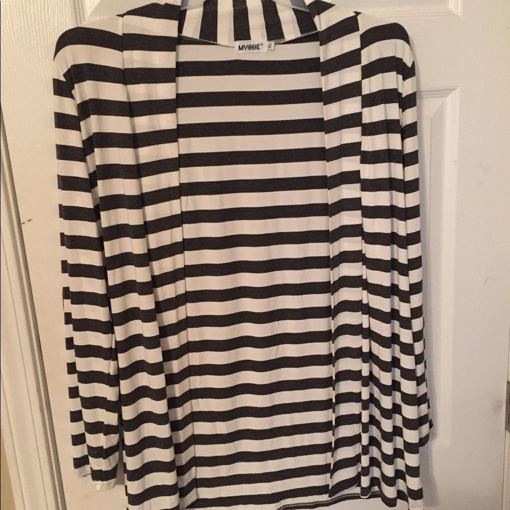 White & grey striped cardigan